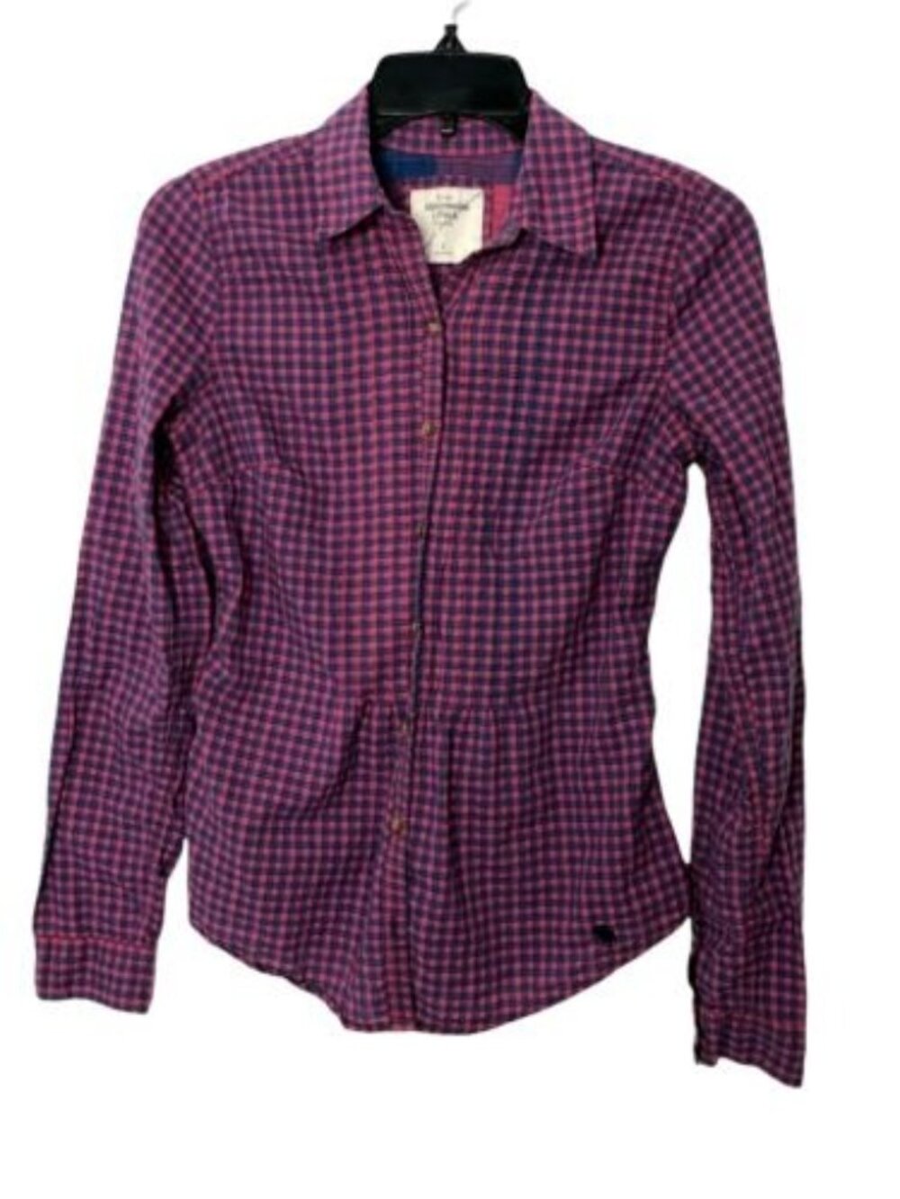 Abercrombie & Fitch Womens S Plaid Button Up Shirt Fitted Top Long Sleeves Blue
